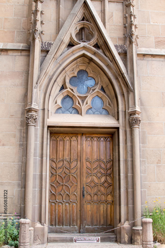 Front door to the Loretto chapel in Santa Fe, NM