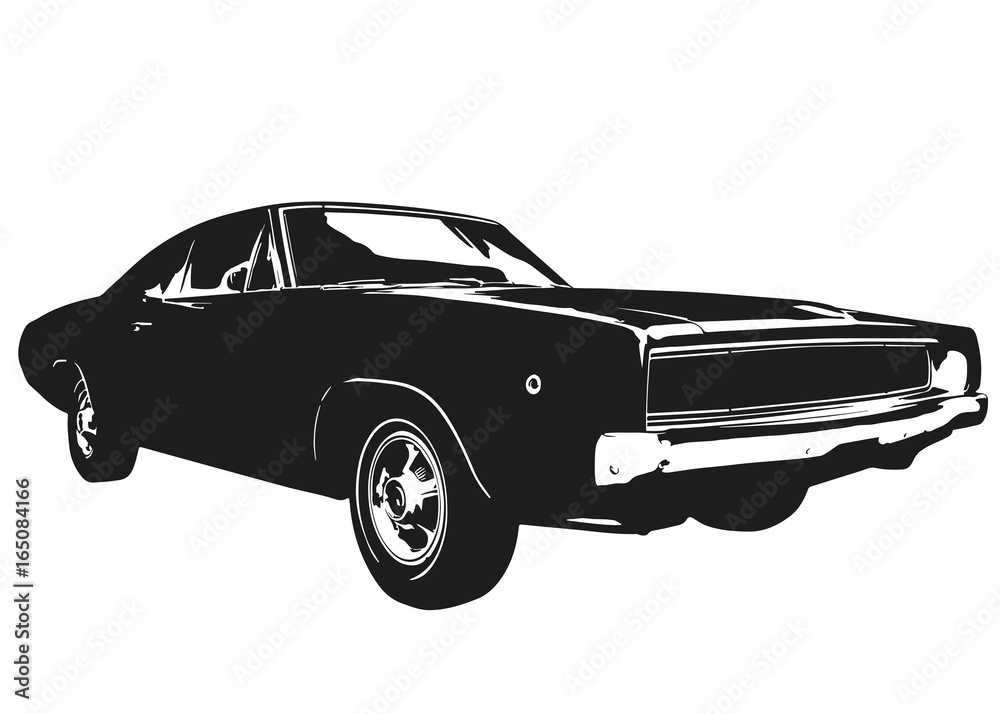 Vintage american muscle car from 1968 vector silhouette