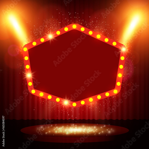 Retro banner on stage with spotlight effect background