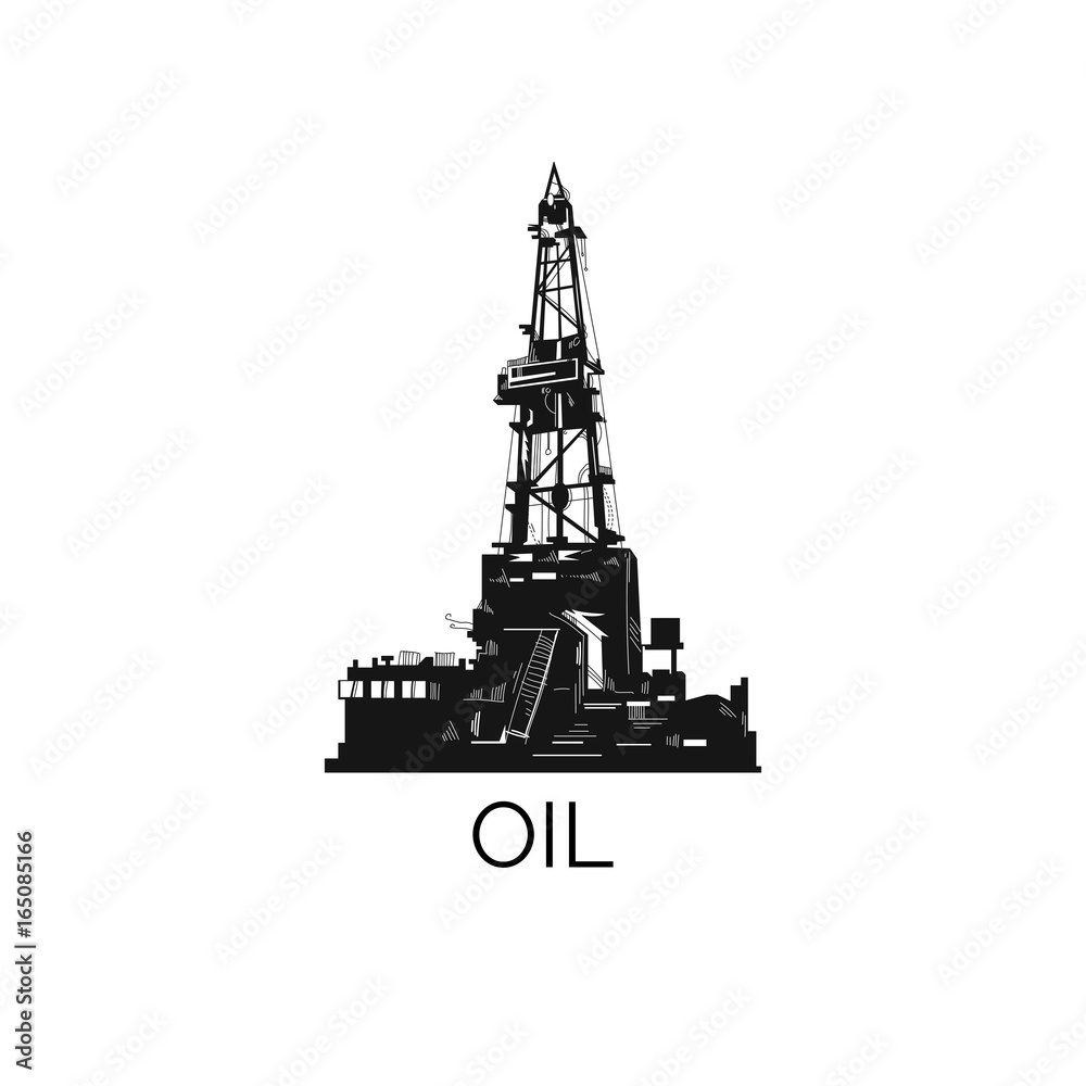 Oil derrick. Nice icon. The dig for extraction of minerals. Good technical illustration. Isolated on a white background.