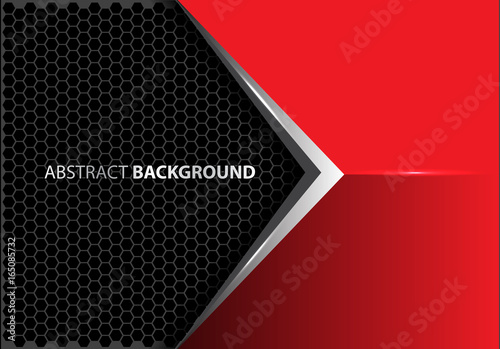 Abstract metal arrow on red gray hexagon mesh pattern design modern luxury futuristic creative idea background vector illustration.