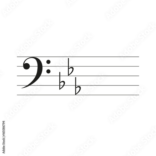 Bass key F clef with music lines and flats isolated vector