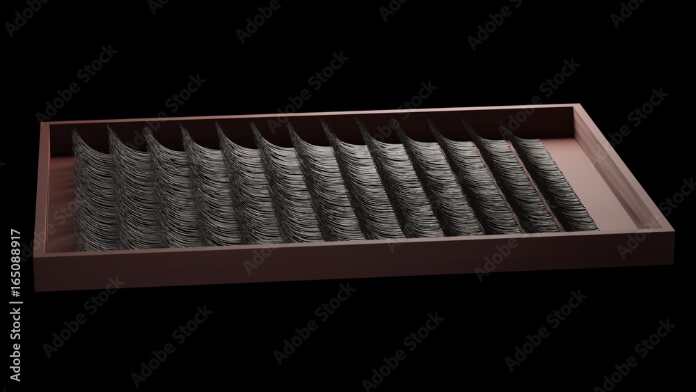 box with artificial lashes set on black - eyelash extension. 3d illustration box with artificial lashes set on black - eyelash extension. 3d illustration