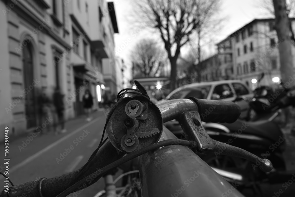 Broken ringbell  onto a parked bike