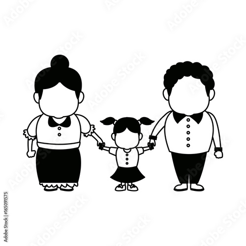 happy grandparents standing with their granddaughter
