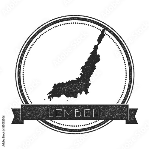 Lembeh map stamp. Retro distressed insignia. Hipster round badge with text banner. Island vector illustration.