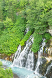 Natural landscape of Shirahige waterfall (Turquoise waterfall) in summer at Biei Hokkaido, Japan.