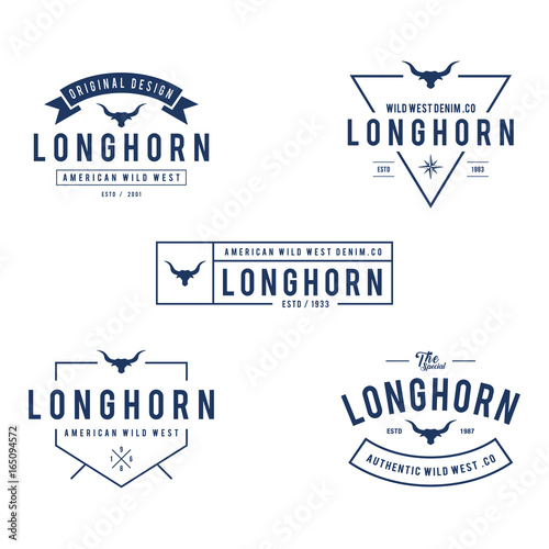 Vintage label with silhouette of bull head, Texas Wild West theme in white background