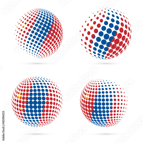 Mongolia halftone flag set patriotic vector design. 3D halftone sphere in Mongolia national flag colors isolated on white background. © Begin Again