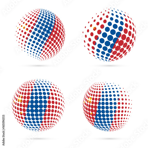 Mongolia halftone flag set patriotic vector design. 3D halftone sphere in Mongolia national flag colors isolated on white background.