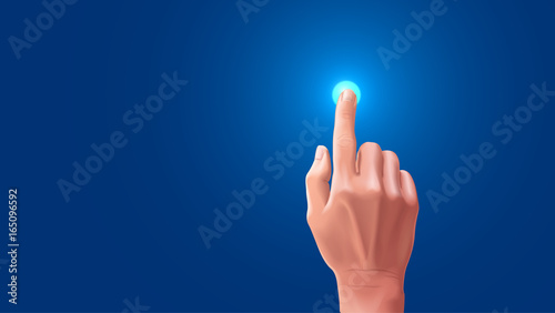 The beautiful hand presses the index finger on the touchscreen. Button on the touchscreen is highlighted when tapped with your finger, Blank VECTOR