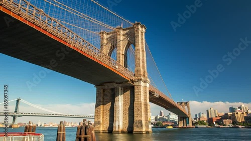 New York Brooklyn bridge Cloud sky Ferry moving Timelapse