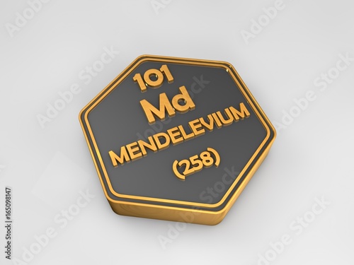 mendelevium - Md - chemical element periodic table hexagonal shape 3d render