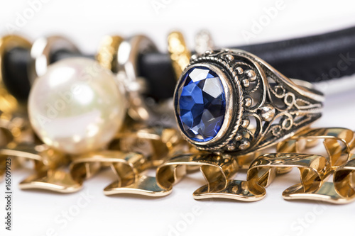 Gold rings,blue sapphire jewelry and pearl
