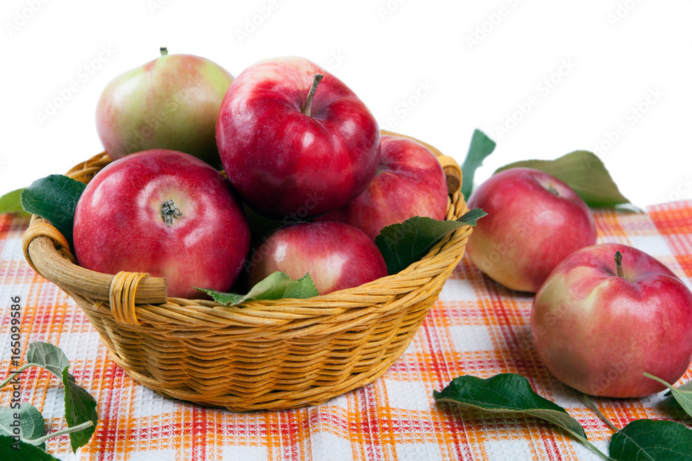 Still life of many apples on a napkin in the basket Still life of many apples on a napkin in the basket