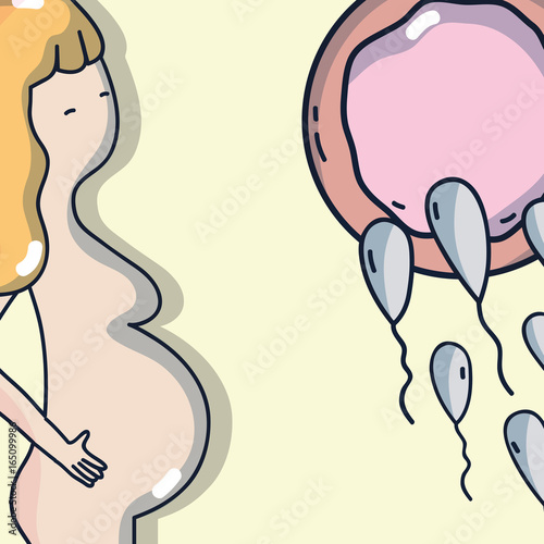 woman pregnancy and ovum with spermatoxoon fertilization
