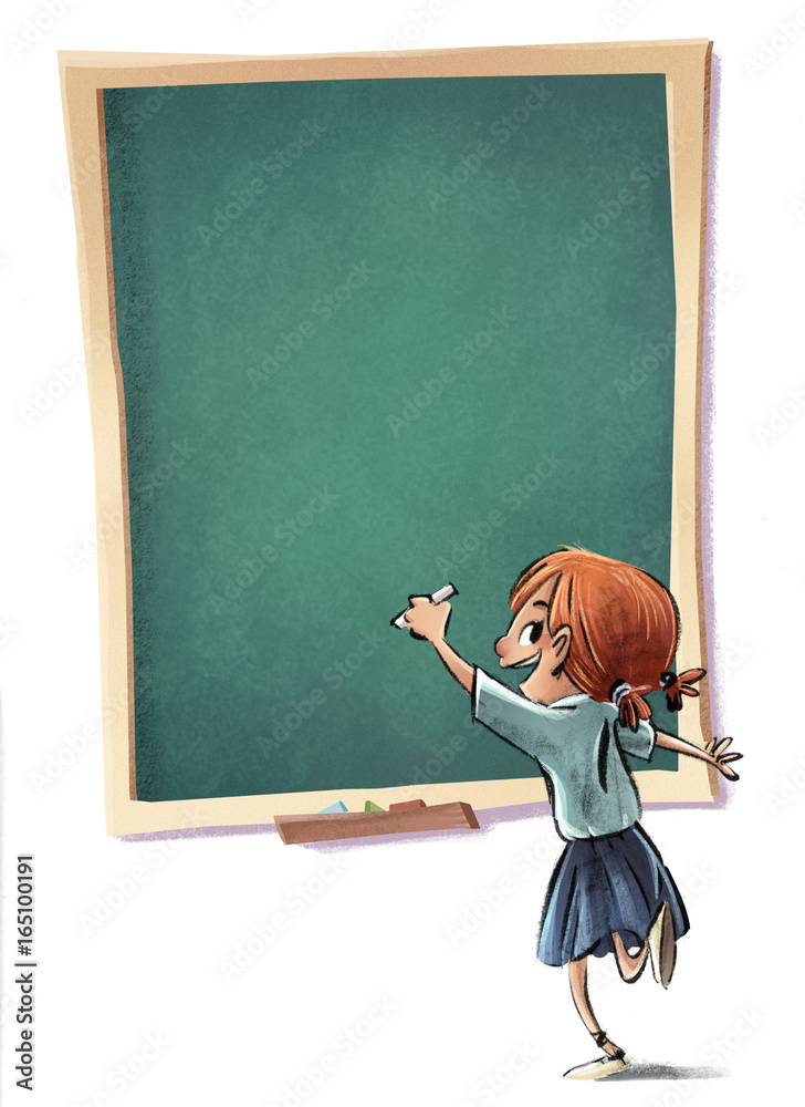 grupo eximir Lluvioso niña escribiendo en la pizarra Stock Illustration | Adobe Stock