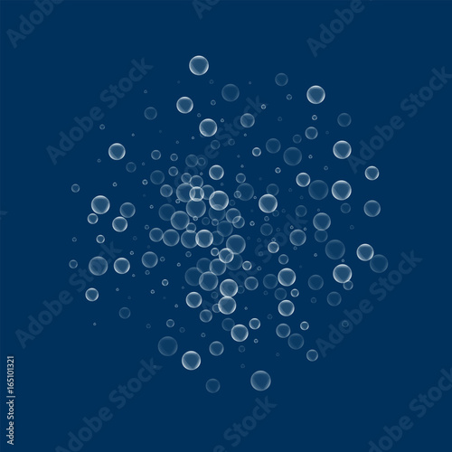 Soap bubbles. Sphere with soap bubbles on deep blue background. Vector illustration.