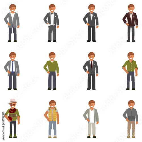 Set of men in fashion clothes and shoes. Dress code for man isolated on white background. Vector illustration eps 10
