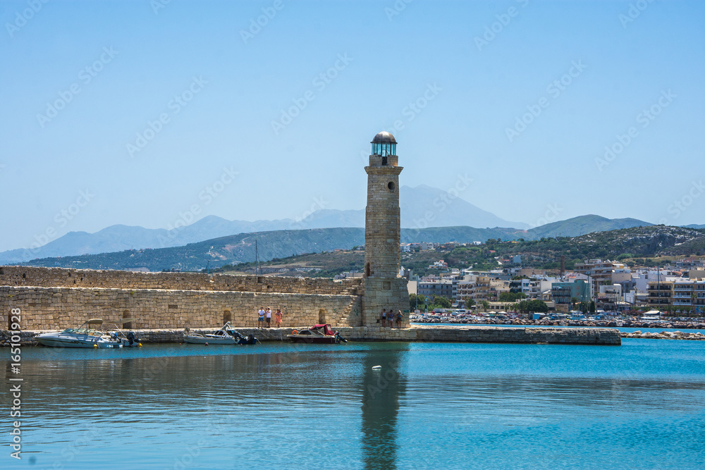 Lighthouse at the Retimno port, Crete, Greece