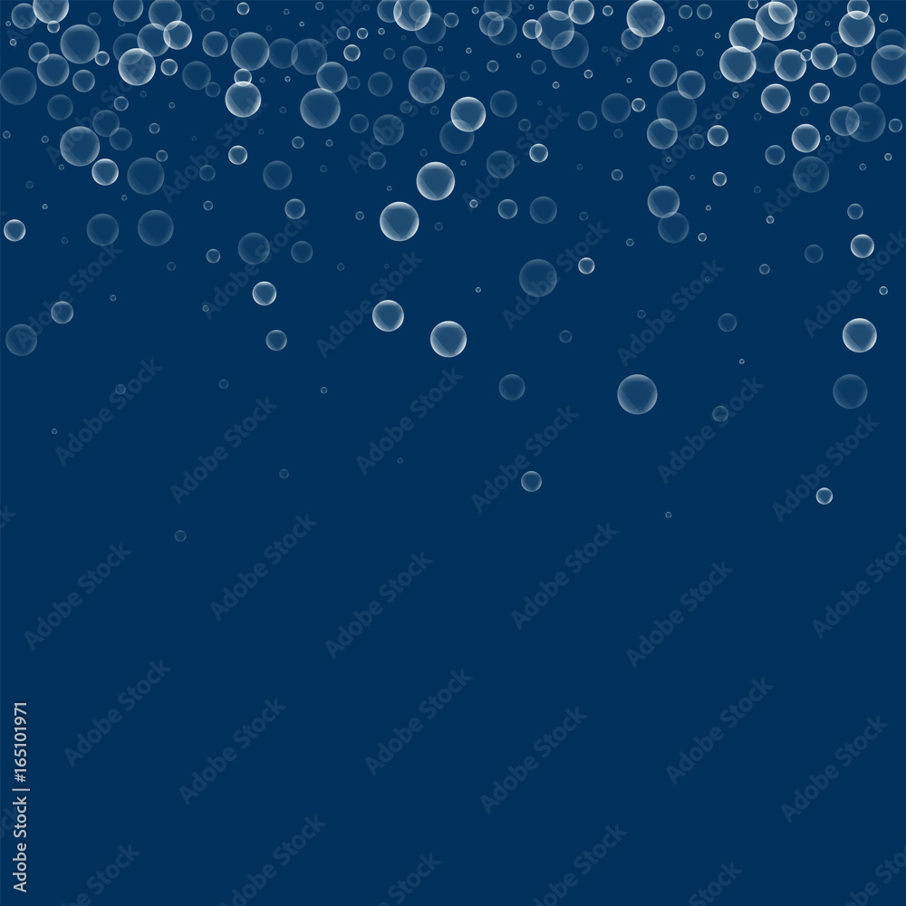 Soap bubbles. Scatter top gradient with soap bubbles on deep blue background. Vector illustration. Soap bubbles. Scatter top gradient with soap bubbles on deep blue background. Vector illustration.