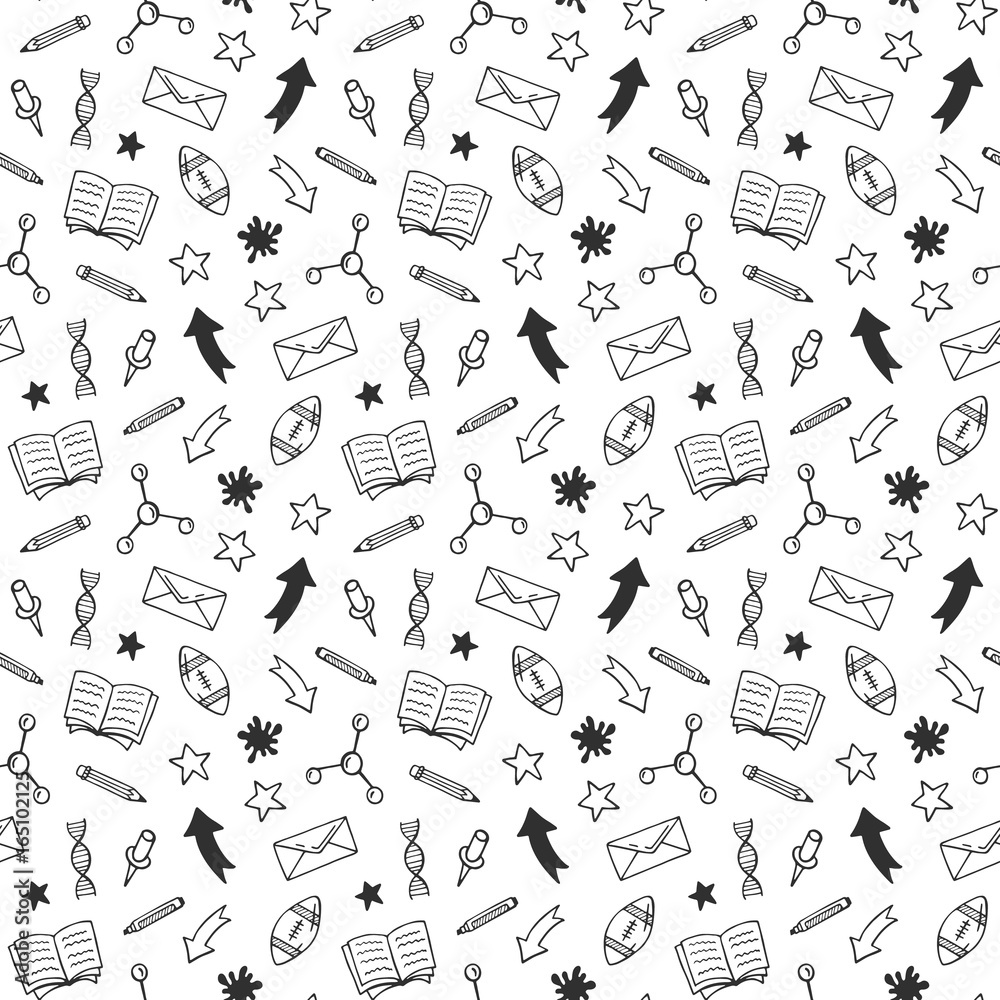 School hand drawn doodle seamless pattern