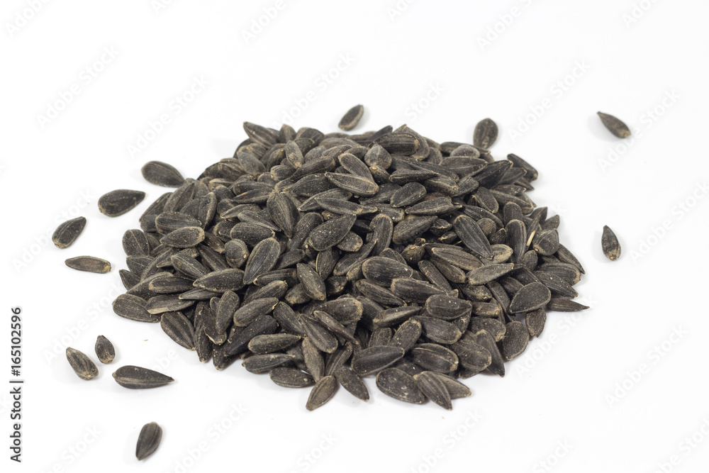 Seeds of sunflower sprout on white background Seeds of sunflower sprout on white background