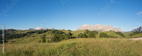 Great landscape on the Dolomites. View on Sella group and Marmolada. Alta Badia, Sud Tirol, Italy