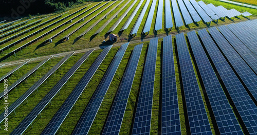 champs de panneaux solaire dans une ferme solaire, france