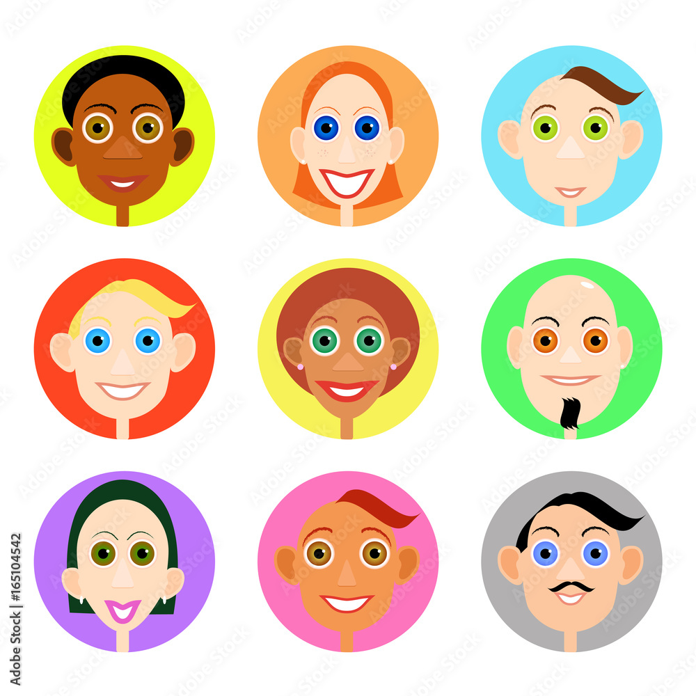 Multiethnic avatars set in flat vector style Multiethnic avatars set in flat vector style