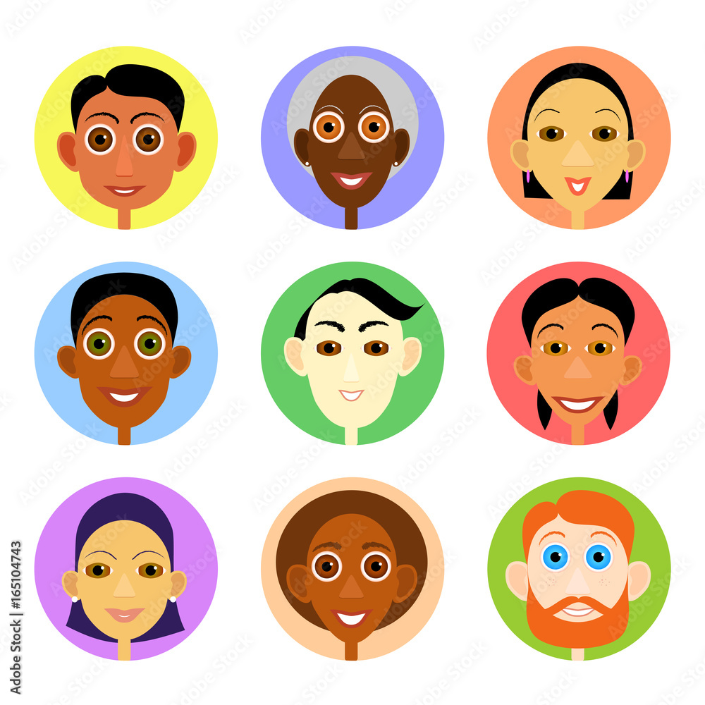 Multiethnic avatars set in flat vector style Multiethnic avatars set in flat vector style