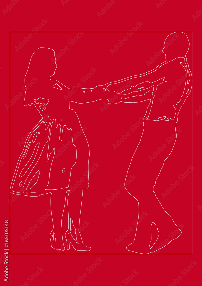 Vector, wedding invitation, greeting card for wedding, contours of bride and groom, red Vector, wedding invitation, greeting card for wedding, contours of bride and groom, red