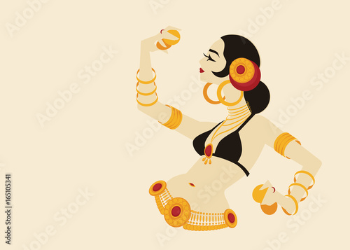 tribal belly dancer with cymbals holding expressive impressive p