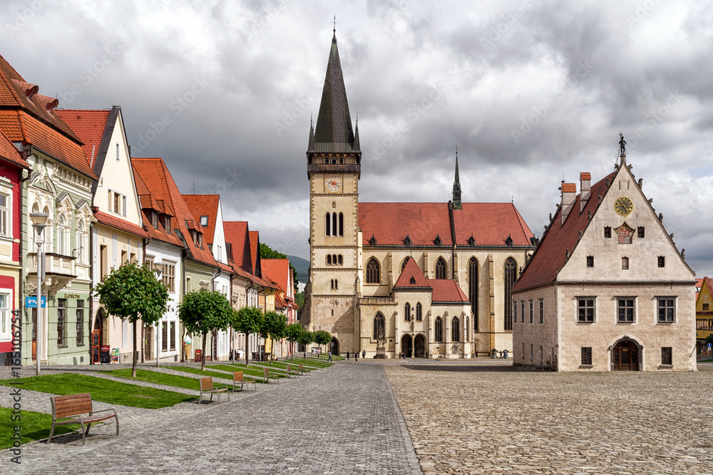 Historic square in Unesco town Bardejov, Slovakia