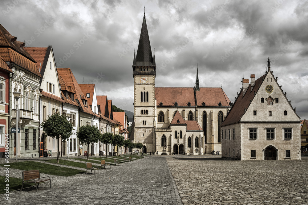 Historic square in Unesco town Bardejov, Slovakia