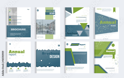 Business Brochure cover design set with blured photo and simple shapes. Minimalistic design of annual repport.