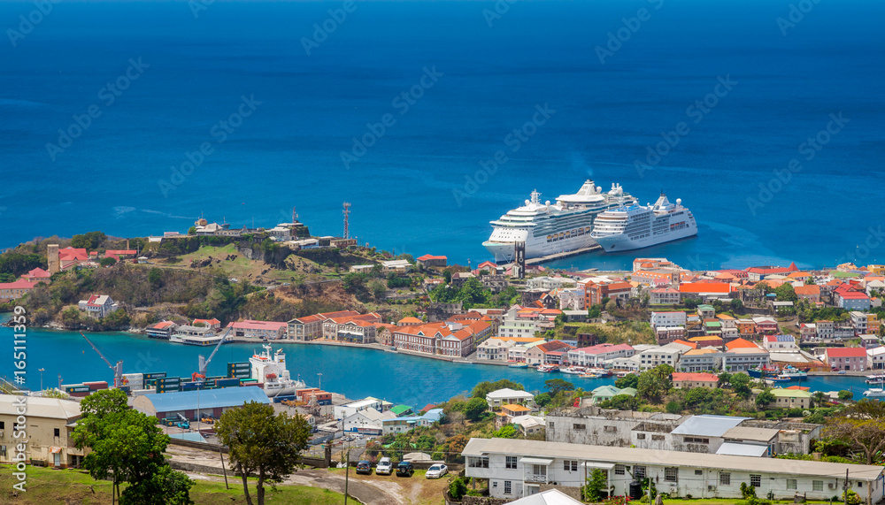 View of St. George City from the Fort Frederick's, Grenada - obrazy, fototapety, plakaty 