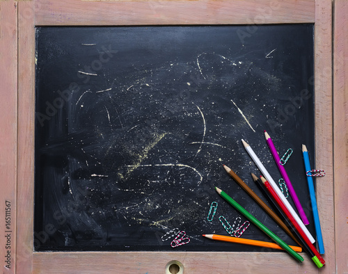 Apple and chalkboard.