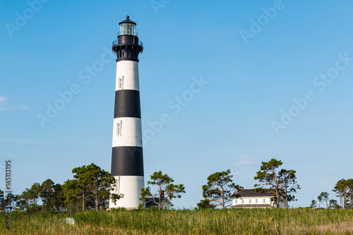 Bodie Island lighthouse and surrounding buildings on the Outer Banks of North Carolina near Nags Head.  