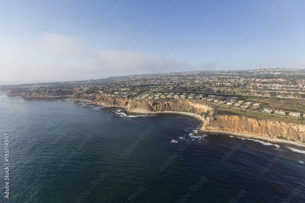 California coast aerial view of Rancho Palos Verdes in Los Angeles County.  
