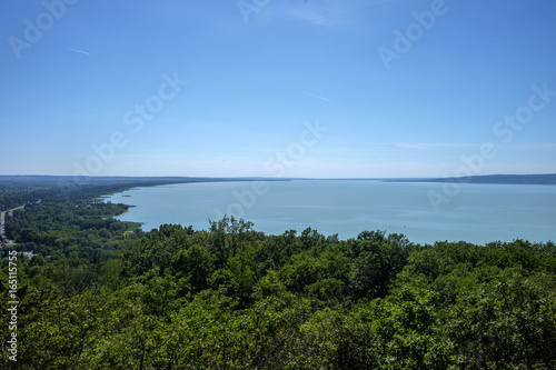 blue water, green hills and long bay - summertime and recreation at Balaton lake