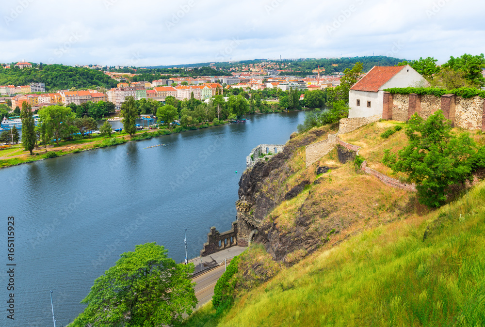 Fototapeta premium View from Vysehrad Castle over the Vltava River in Prague, Czech Republic