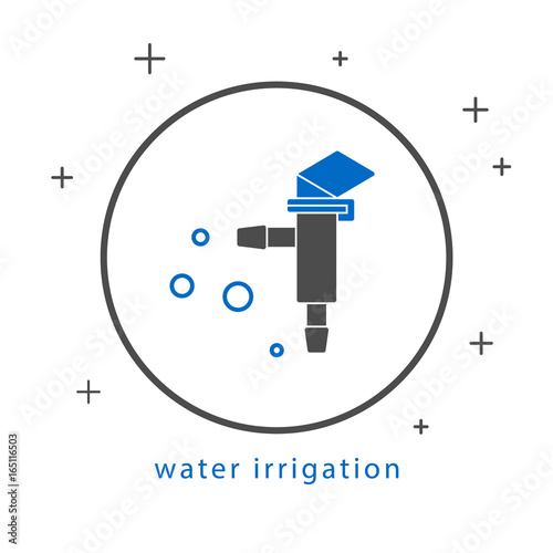 Icon of drip irrigation. Gray and blue laconic design.