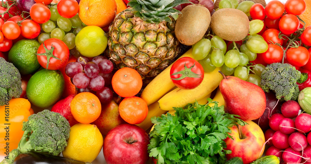 Collection of bright fresh fruits and vegetables