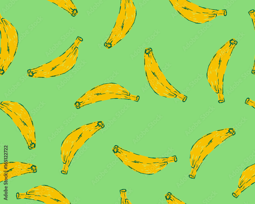 Obraz premium Seamless vector pattern of yellow bananas on a blue background. Yellow fruit.