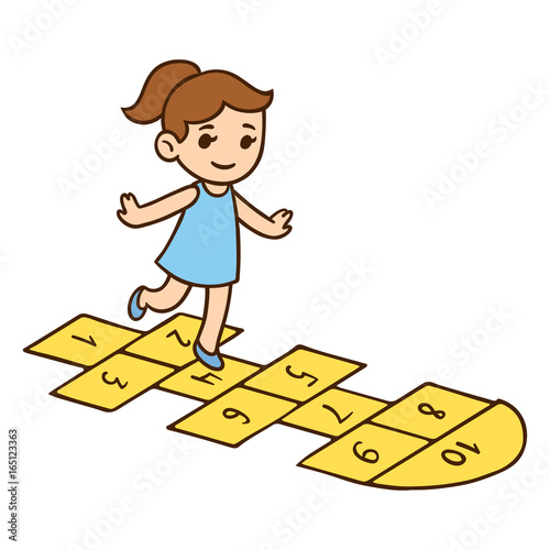 Little girl playing hopscotch