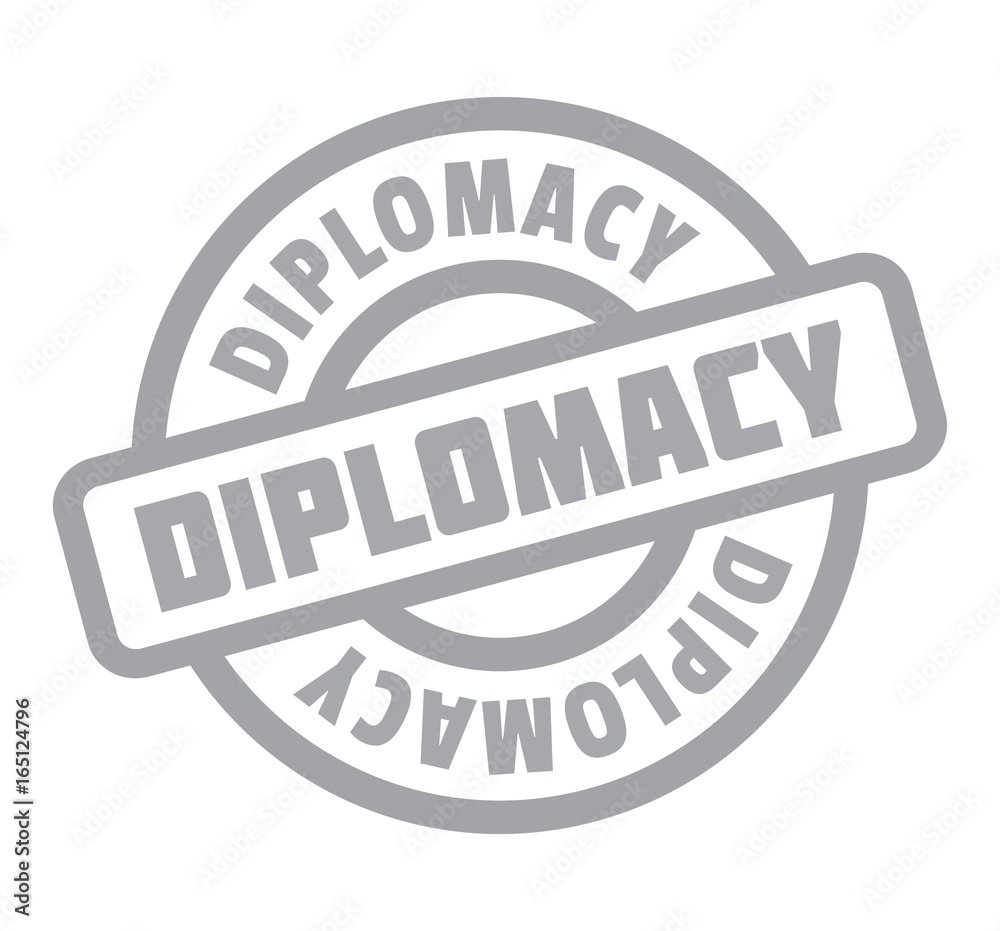 Diplomacy rubber stamp. Grunge design with dust scratches. Effects can be easily removed for a clean, crisp look. Color is easily changed.