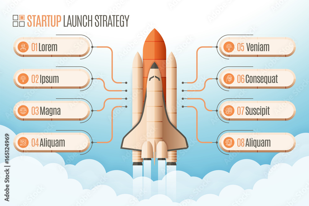 Infographics template with eight structure elements of startup s Stock ...