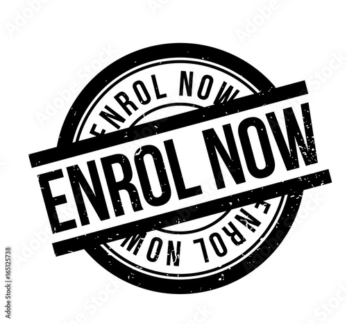 Enrol Now rubber stamp. Grunge design with dust scratches. Effects can be easily removed for a clean, crisp look. Color is easily changed.