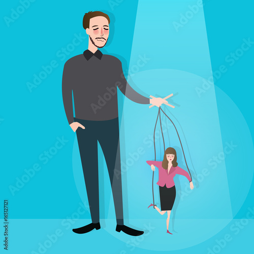 hands of man control puppet concept of leadership dictator manipulated powerless worker in business